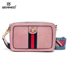 GENMEO брендовая сумка из натуральной кожи с полоской на плечо и металлической Пчелой, женская классическая полосатая Декоративная Сумка из коровьей кожи