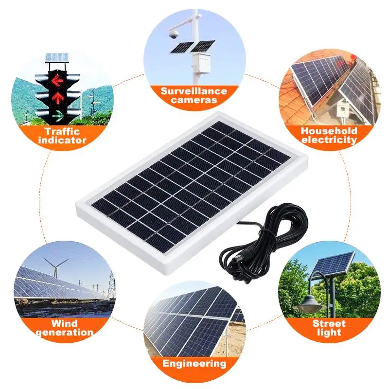 Outdoor Solar Panel 5W 12V Solar Charger Panel+3 Meter DC Cabel Climbing Fast Charger Polysilicon Tablet Solar Generator Travel