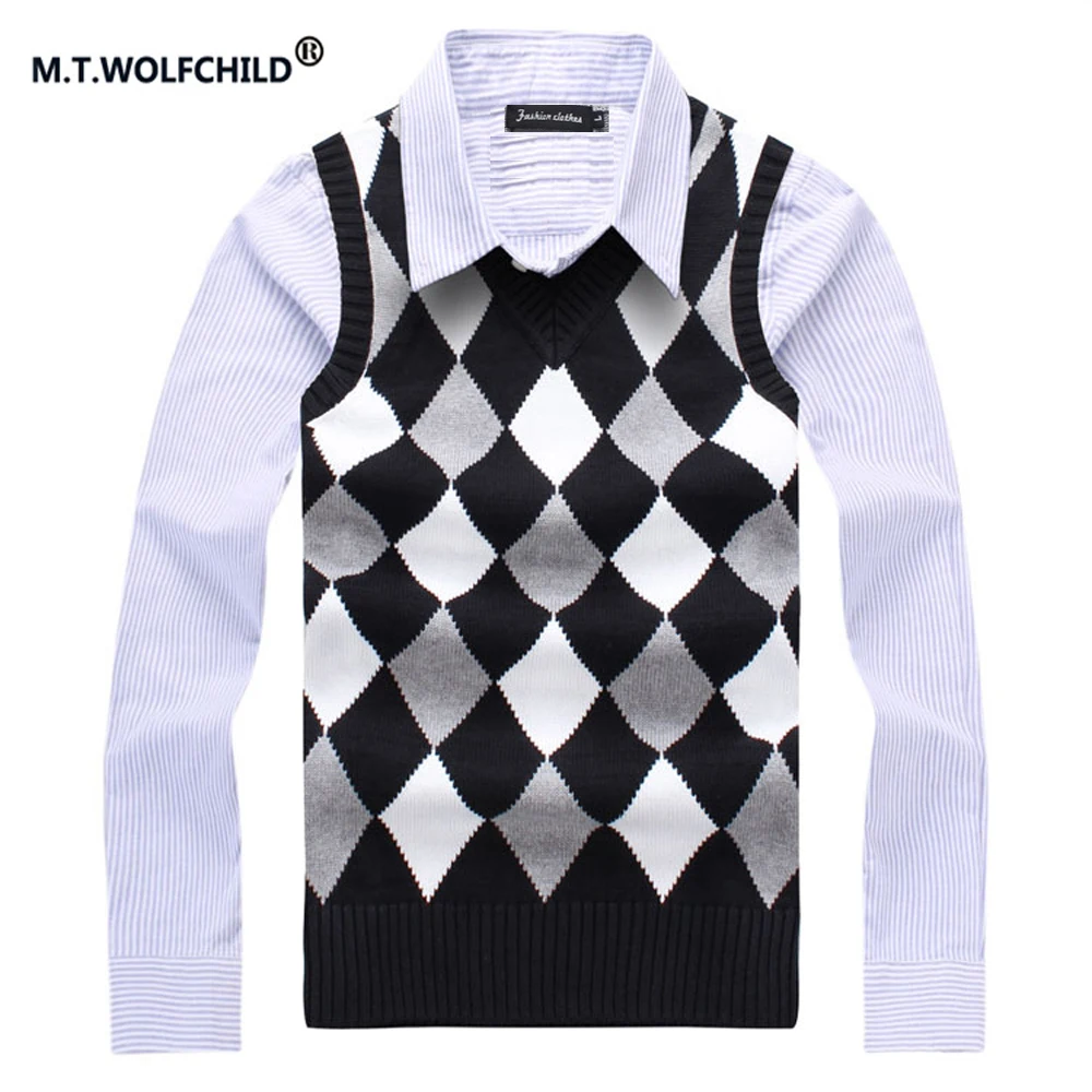Mens vest 2017 men's new spring style V neck argyle
