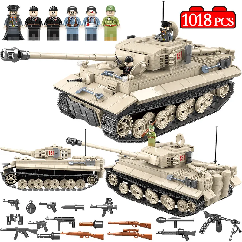 

1018 Pcs Military German King Tiger 131 Tank Building Blocks Legoed Army WW2 Soldier Weapon Bricks Kits Education Toys for Boys