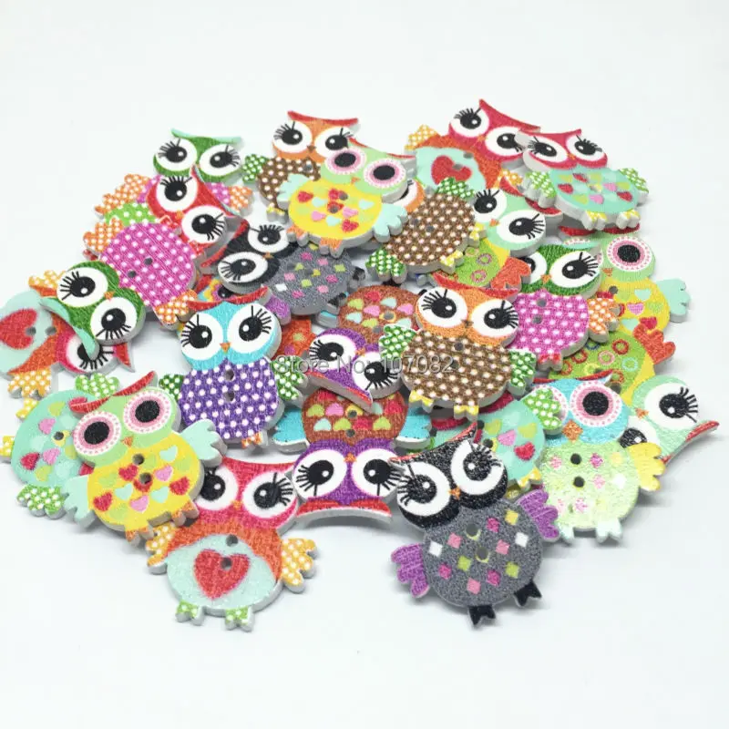 1000pcs 25X23mm Owls Wood Buttons Sewing Accessories Cartoon Cute Owl