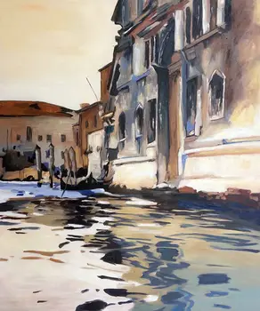 

Hand Painted City Building Painting John Singer Sargent of Venetian Canal, Palazzo Corner, 1880 Landscape Art Hand Painted