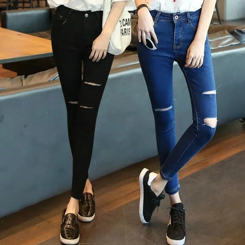 2019 Jeans for Women black Jeans High Waist Jeans Boyfriend Jeans Women Hole Vintage Girls Slim Ripped Denim Pencil Pants