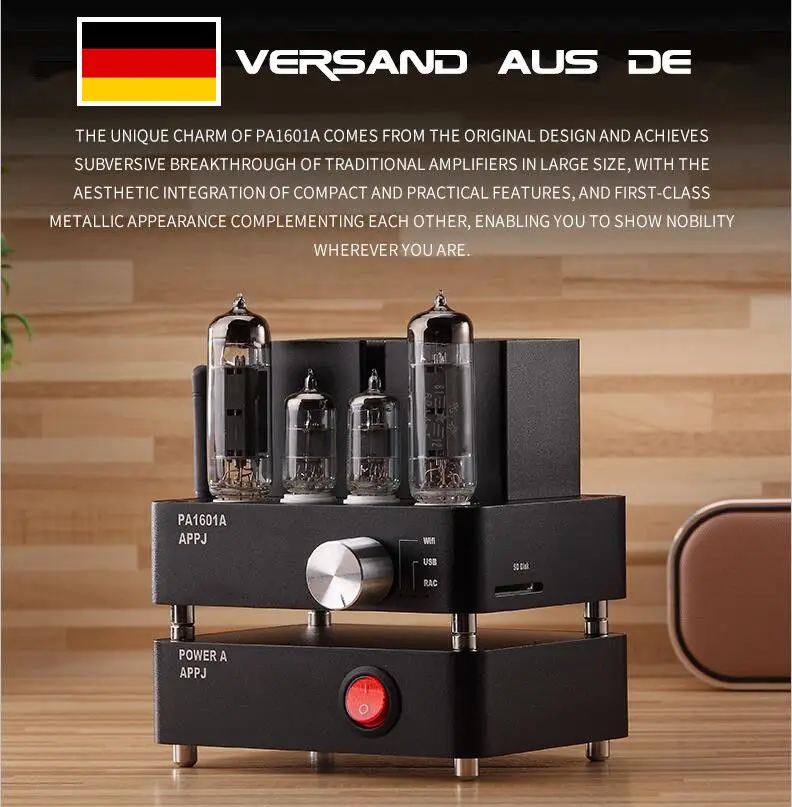 

APPJ PA1601A Mini WiFi 6J1+6P4 Vacumm Tube Amplifier Mini HiFi Stereo Integrated Desktop Amp USB PC/U-disk/SD Card/AUX Input