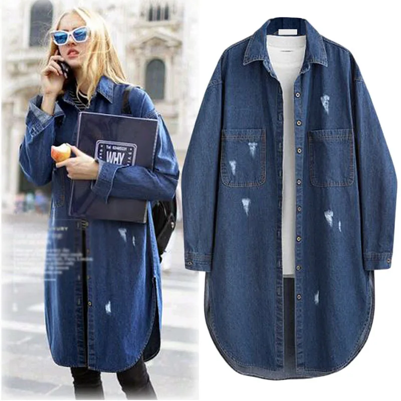 

Autumn Plus Size Long Sleeve Denim Shirt Women Tops 2019 Spring Lapel Long Cotton Cardigan Womens Tops And Blouses