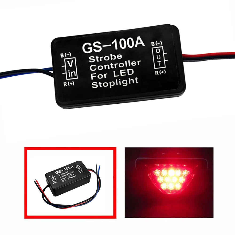

GS-100A 12--24V Flash Strobe Controller for LED Flashing Back Rear Brake Stop Light Lamp Car Accessories