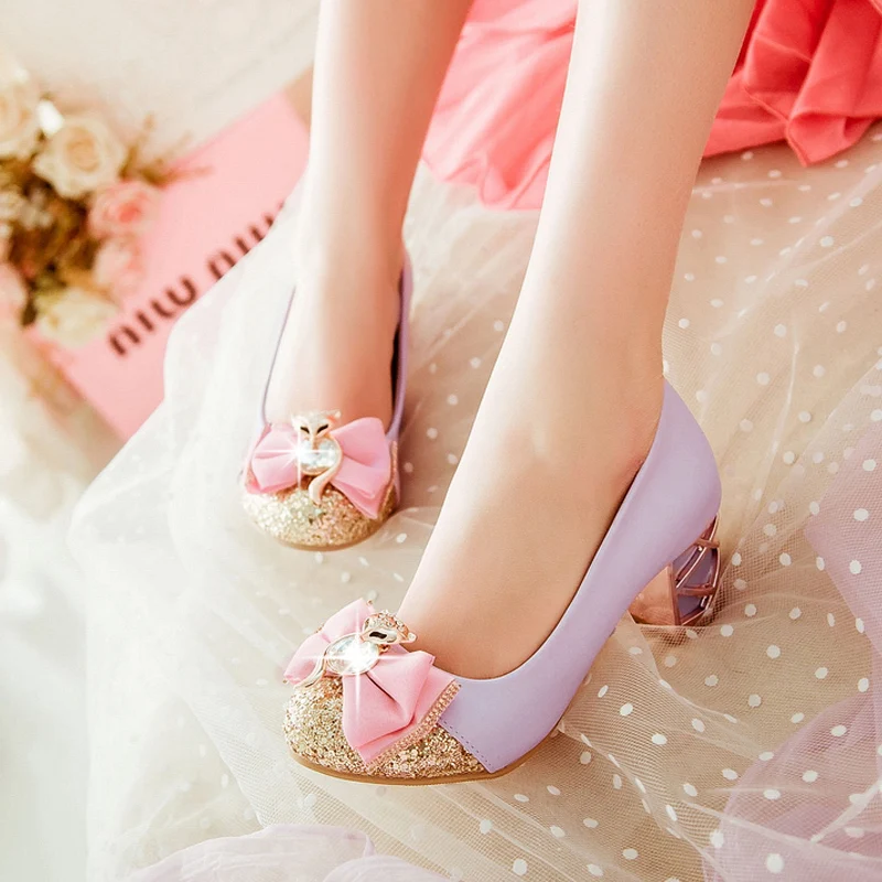 

2019 Fashion Young Girls Crystal Heeled Shoes Bigger Girls Party Shoes 3-5cm Heeled Kid Bow-knot Paillette Shoes Pink Dance Shoe