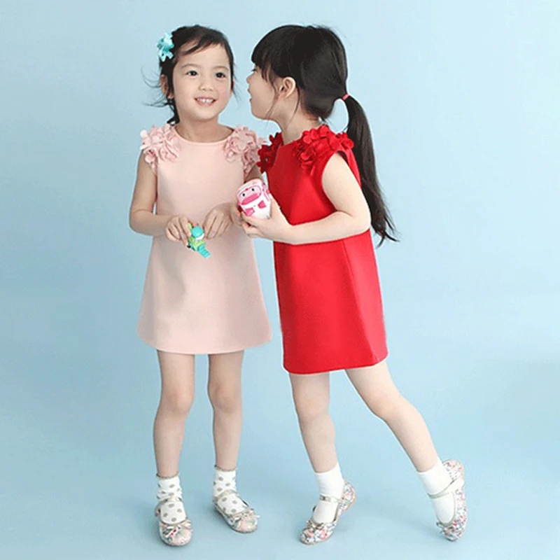 

2017 New Summer Girls Dresses Casual Sleeveless Kids Dresses for Girls Cotton Flower T-shirts Dress Children's Clothing
