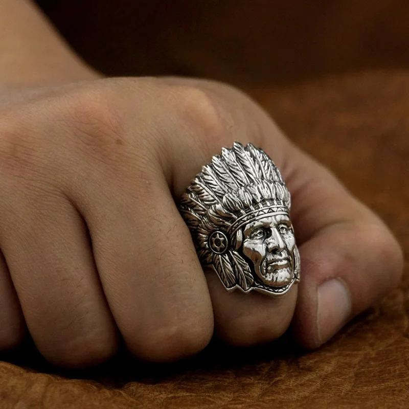 Кольцо из серебра 925 пробы в стиле ретро панк|indian chief ring|ring solidsolid sterling silver |