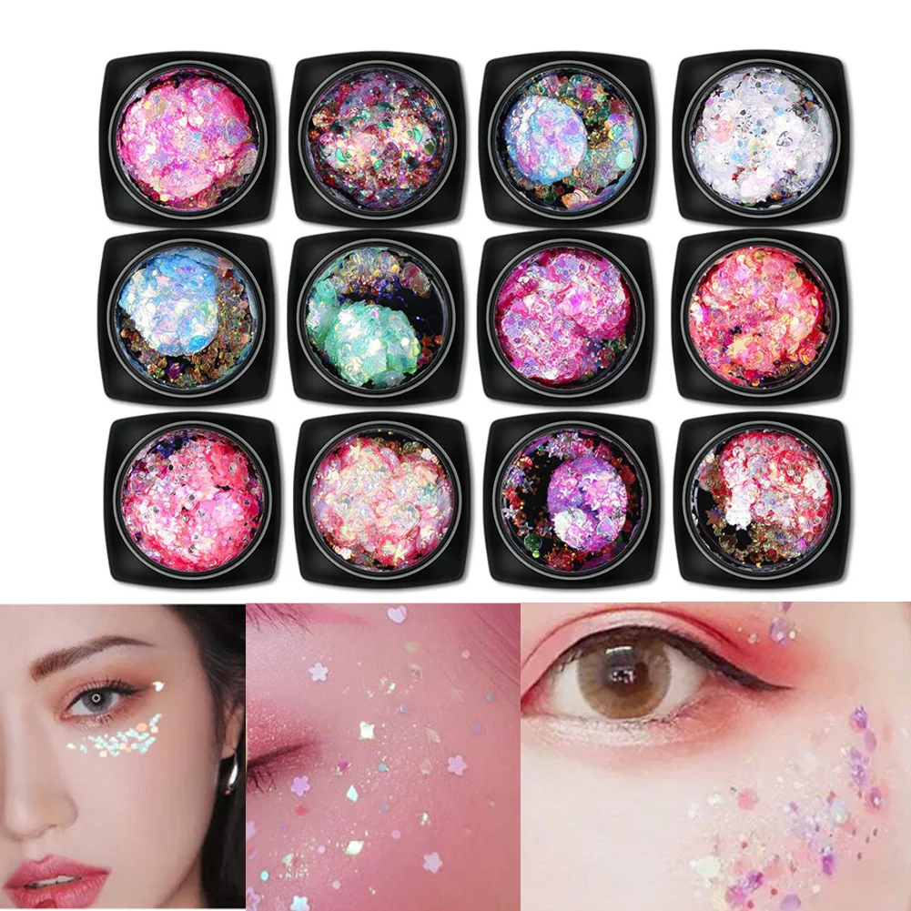 

Bittb Holographic Shiny Chunky Glitter Sequins Iridescent Flakes Mixed Heart Star Festival Glitters For Nail Cosmetic Face Body
