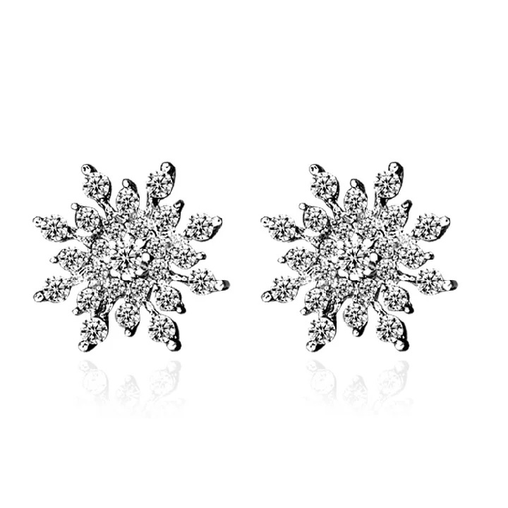

Hot New Brincos Girls Crystal Earing Bijoux Sliver Snowflake Stud Earrings For Women Wedding Jewelry Earings Mujer Pendientes