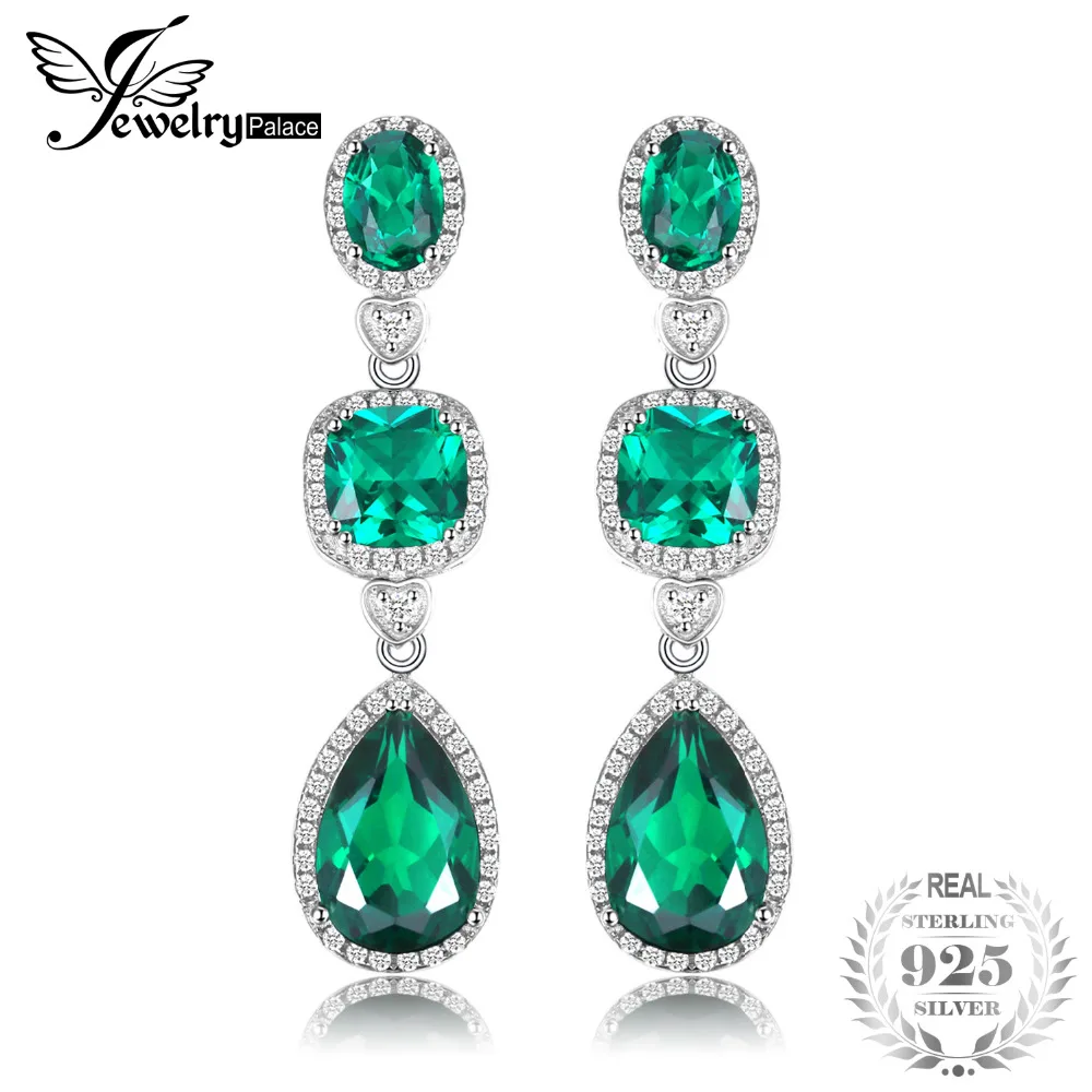 

JewelryPalace 13ct Women Fine Gem Created Emerald Drop Earrings Dangle Set Real Pure Solid 925 Sterling Silver For Women Gift