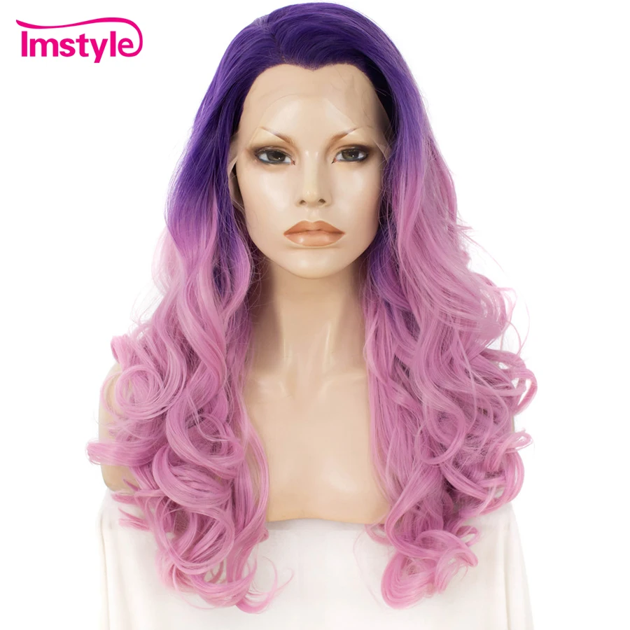 

Imstyle Lace Front Wigs Deep Wave Ombre Pink Wigs For Women Two Tone Color Heat Resistant Fiber Synthetic Lace Wigs Cosplay