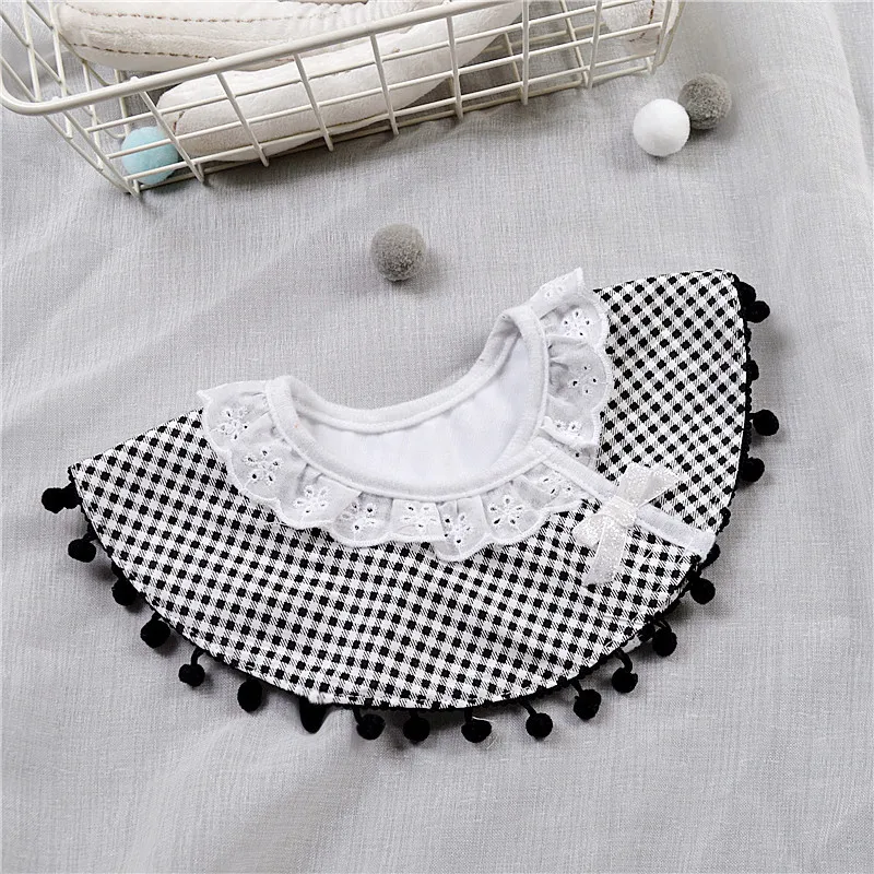 Nordic Style Infant Baby Eatting Bibs Plaid Black White Princess Lace Cotton Waterproof 360 Degree Round Bib (6)