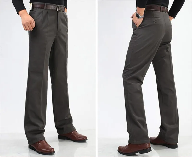 Зимние Повседневные мужские брюки плюс бархатные утепленные мужские свободные двойные плиссированные хлопковые повседневные теплые брюки с высокой талией размер 30-44 46