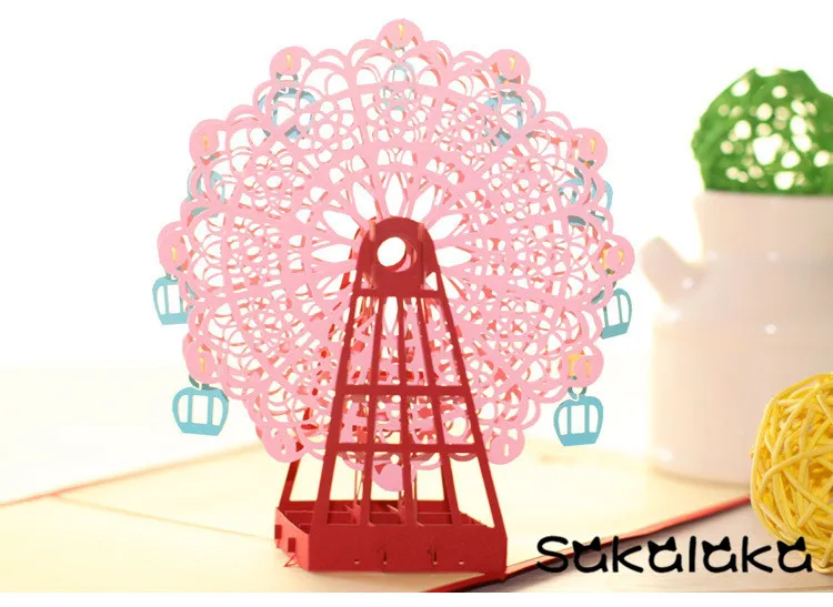 Творческий ручной romatic 3D колесо обозрения открытки пользовательские фестиваль поздравительная открытка ручной работы путешествия Открытка на день рождения goft - Цвет: Pink