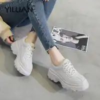 Yiluan Genuine Leather Dad Shoes 2019 spring autumn casual shoes muffin bottom thick running small size student women's shoes