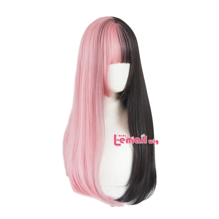 L-email парик розовый и черный Лолита парик Хэллоуин 60 см длинные прямые косплей парик с челкой термостойкие синтетические волосы Perucas