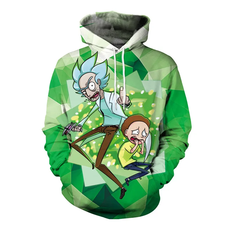 

Fans Made Cartoon Rick And Morty Cosplay Men 3D Printed Hoodie Green Color Hip Hop Sweatshirt Costume for Anime Fans