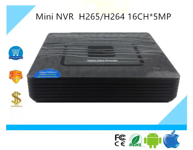 Мини NVR H265/H264 16CH* 5MP сетевой цифровой видеорегистратор IP камера ONVIF 2,4 CMS XMEYE с адаптером питания P2P безопасности