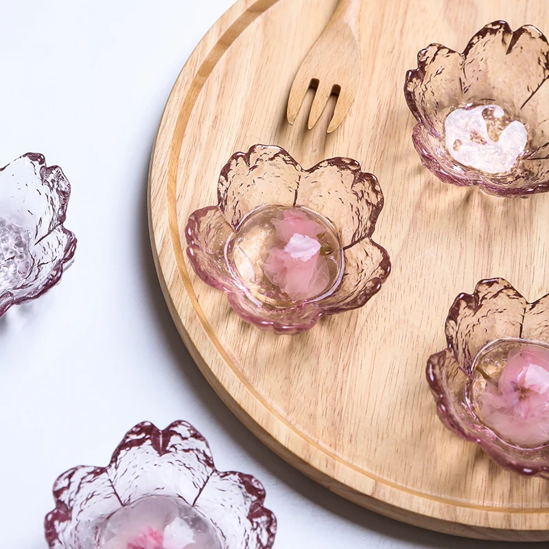 

Glass Bowl Chic Flower Pink Transparent Cherry Blossom Dish Plate Yogurt Fruit Dessert Salad Dishes Tableware Decoration 1pcs