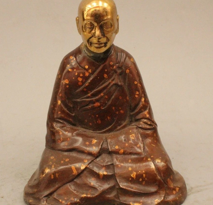 

6" Chinese Buddhism Purple Bronze Buddhist Monk Bonze Shaveling Statue Sculpture