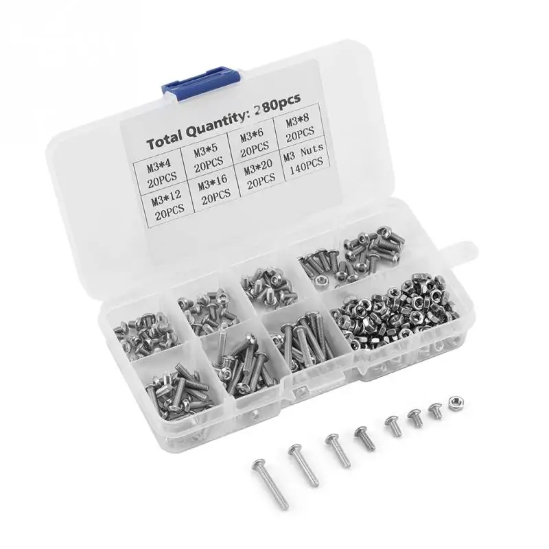 

280Pcs/Set M3 Stainless Steel Screws & Bolts for Laptop/Keyboard/Phone/PC Machine Screws Set Assortment Kit Fasteners parafuso