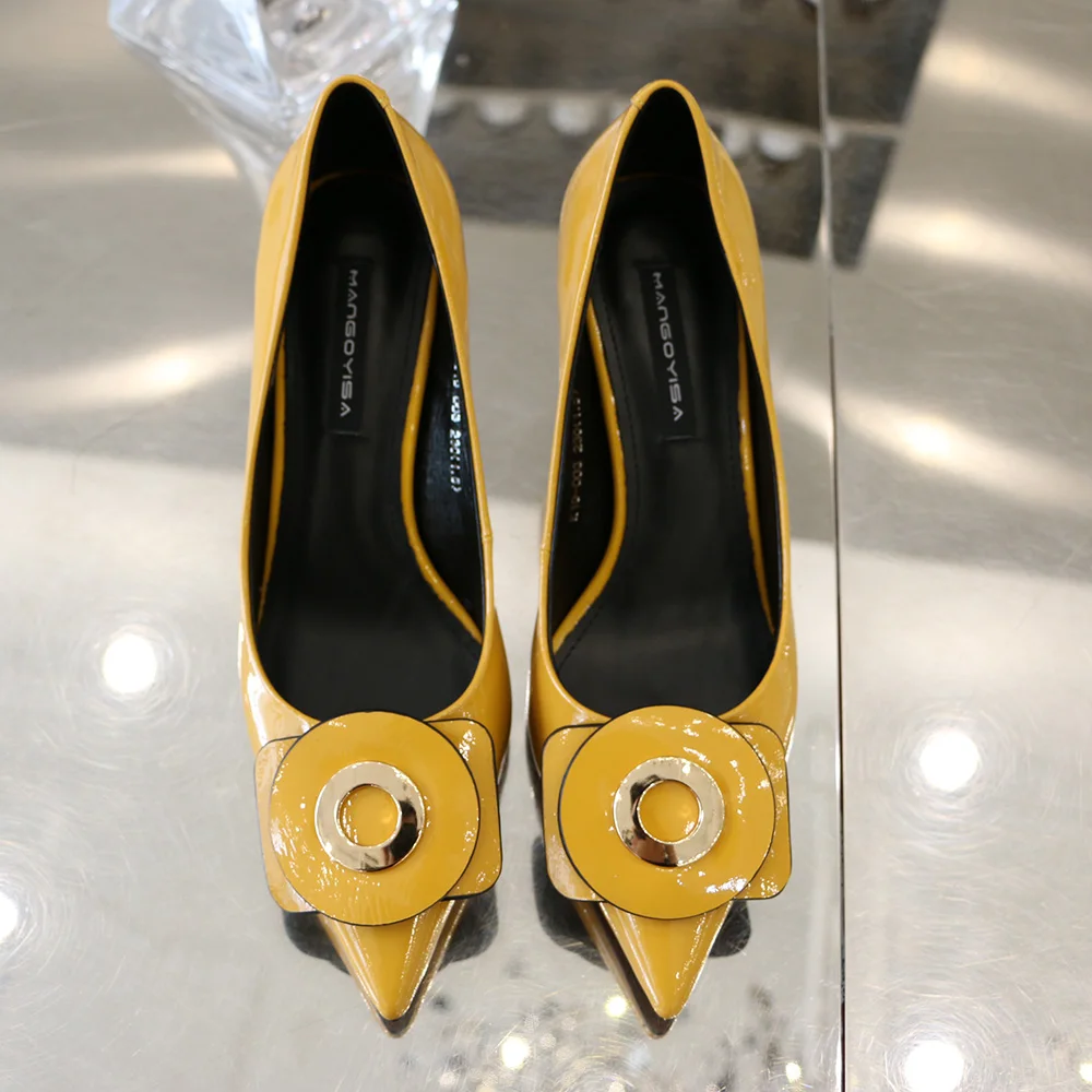 Yellow Pointed High Heels/Women's Pumps Are Designed For Sexy Fashion Women For Parties And Made Of Genuine Leather 2019
