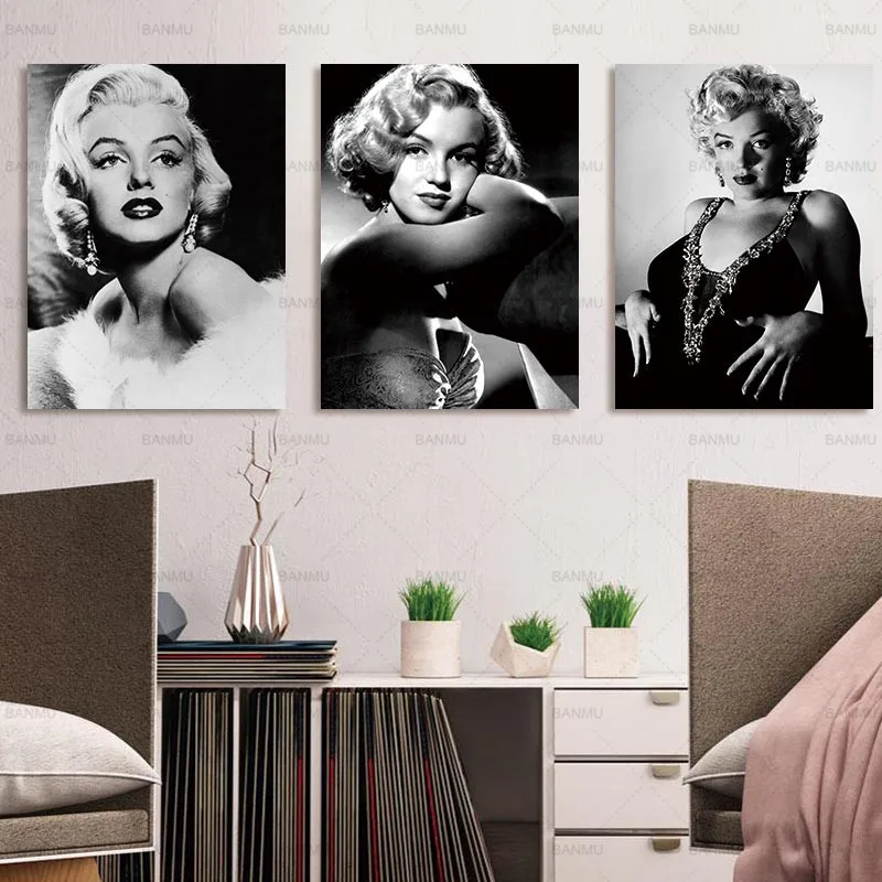 Canvas Painting Poster Monroe Home Combinative 3 Panel Modern Sexy ...