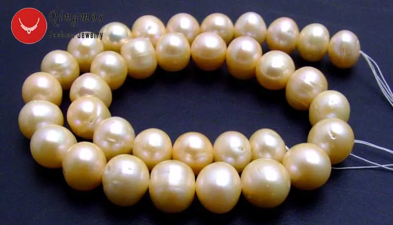 

Qingmos 10-11mm Pink Round Natural Freshwater Pearl Beads for Jewelry Making Loose Beads 14" For DIY Bracelets Necklace-los389
