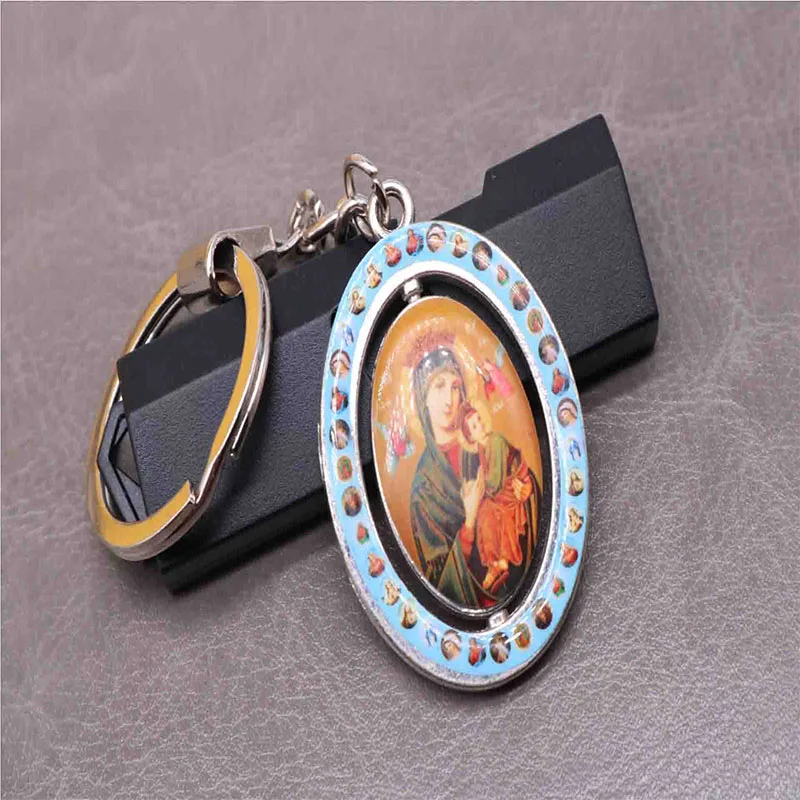 Горячий Иисус овальный Вращающийся брелок для ключей. Ангел Майкл, голубая Мэри, милостивый Иисус, Дева гуадалупа и т. Д. Брелок с изображением