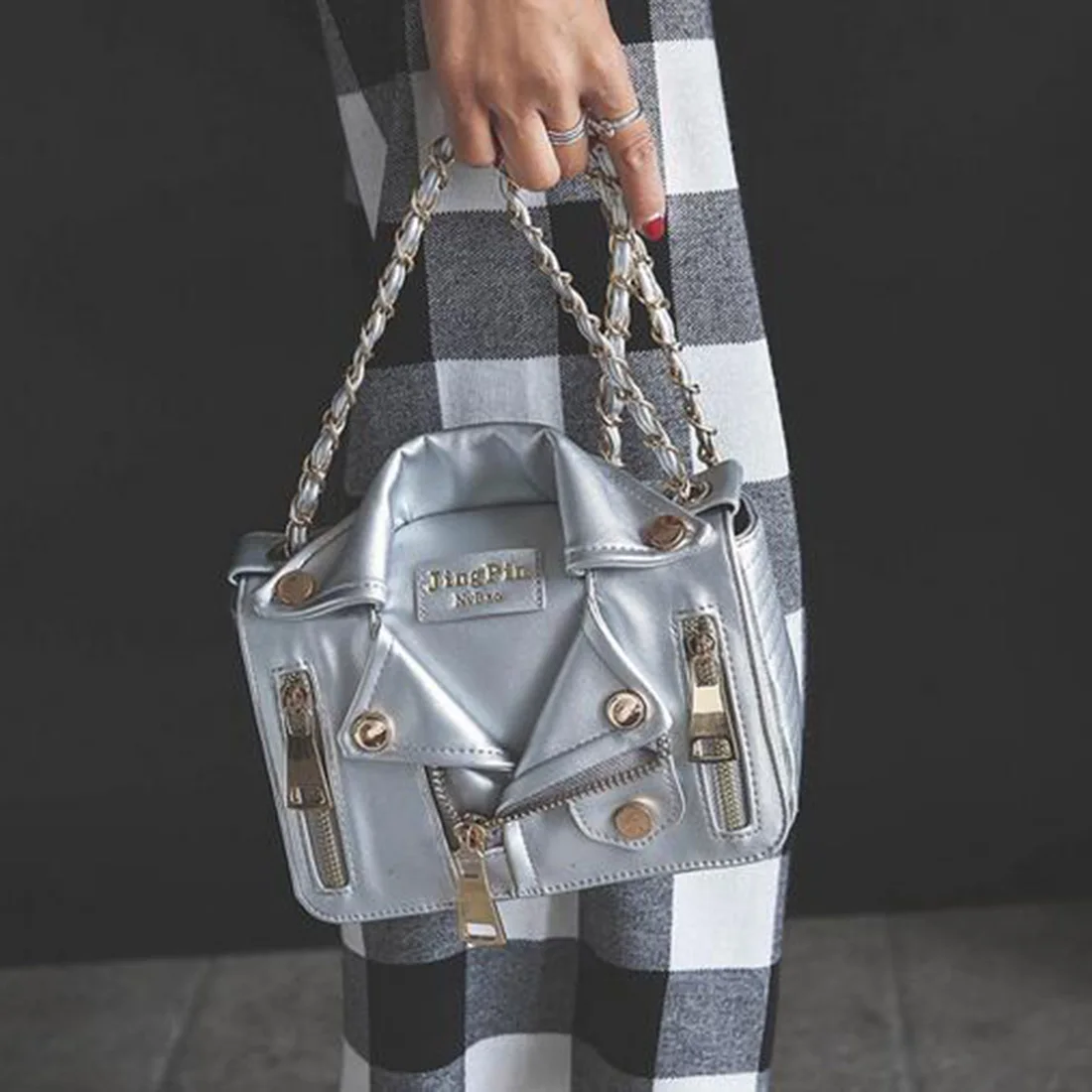 

Women Party Clothes Pattern PU Leather Crossbody Bags Shoulder Single Bag Staps With Chain Zipper Patchworkd Bag