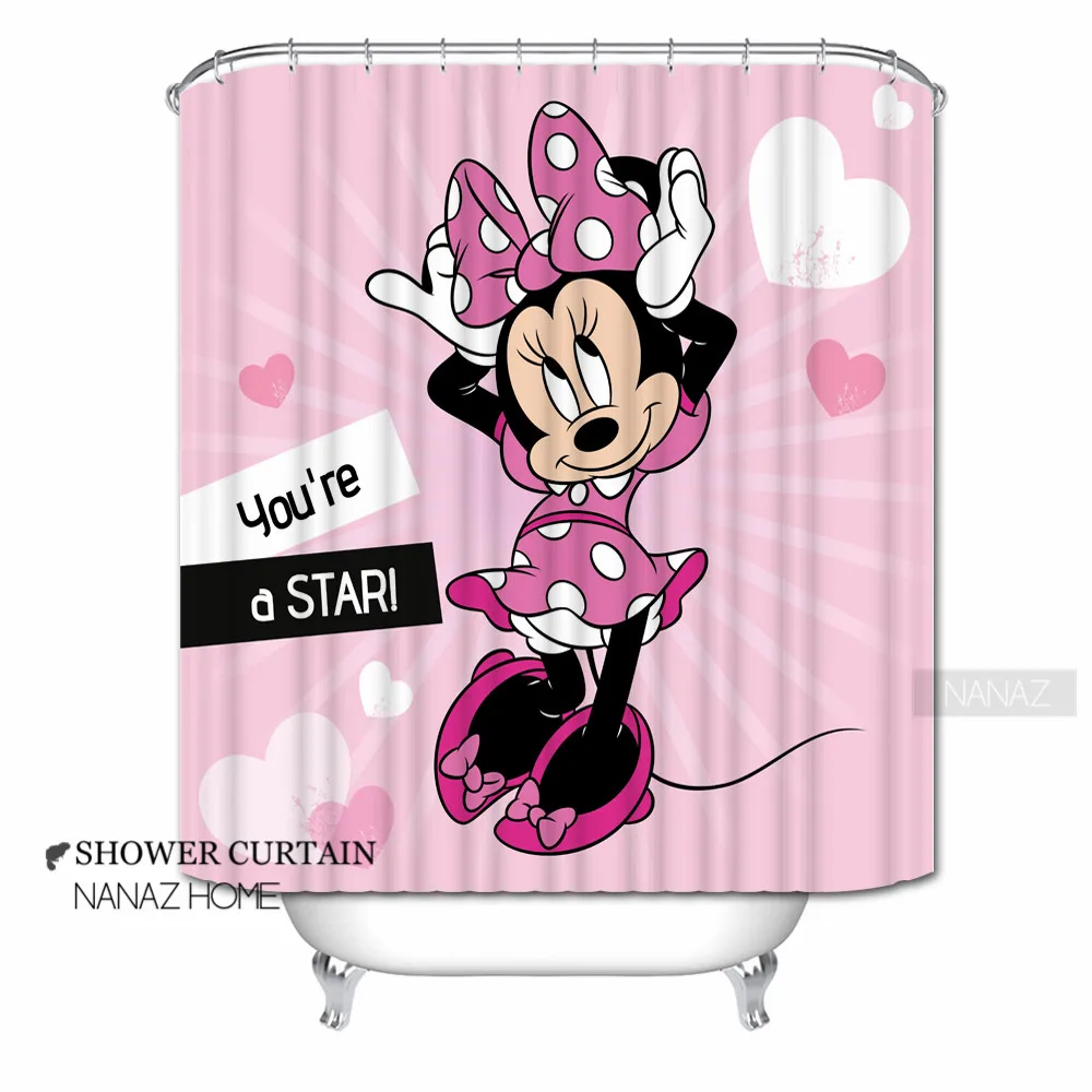 Мультяшная розовая занавеска для душа с Минни и Микки Маусом, цветная водонепроницаемая ткань с рисунком, занавески для ванной