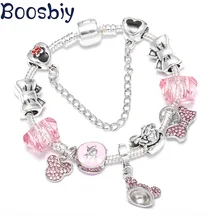 Boosbiy модное серебряное кольцо Цвет мультфильм бусины звено цепи цепного браслета подвеска «Микки мауз» бренд Браслеты для Для женщин детские ювелирные изделия подарок