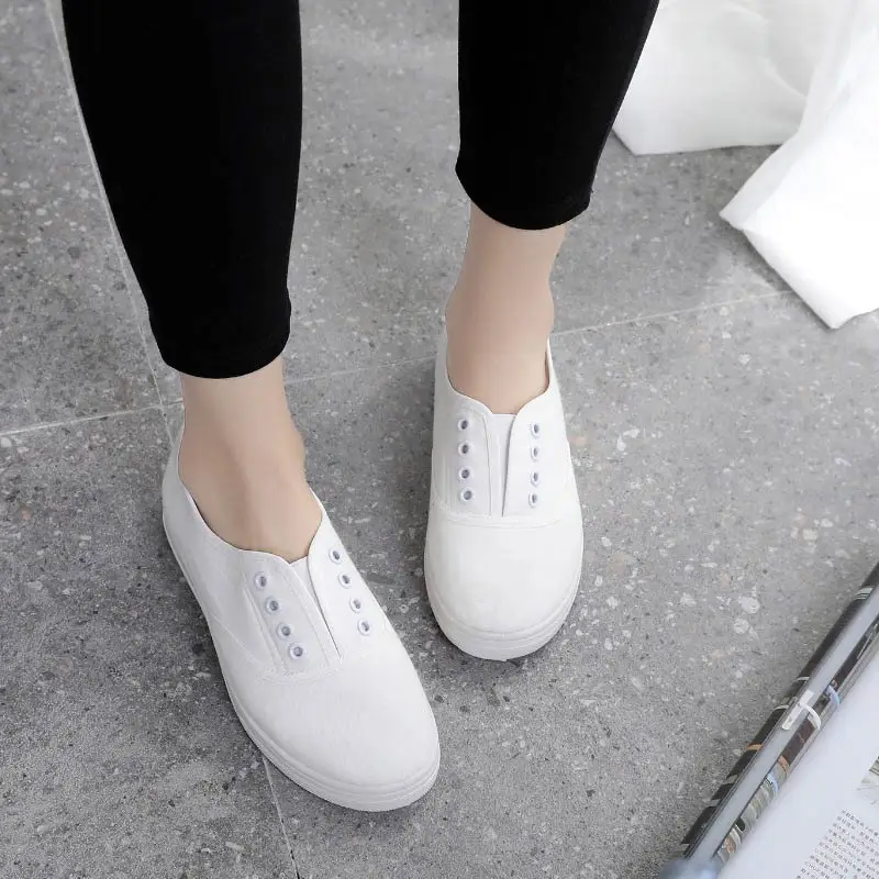 Adult canvas casual shoes woman flats solid comfortable flat with sneakers women shoes slip-on ladies shoes women sneakers - Color: white 213