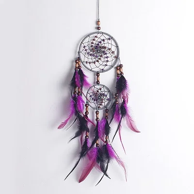2 Обручи Dreamcatchers Ручной работы Бусины 55 см Индийский стиль Ловец снов перья настенные подвесные колокольчики ремесло украшение дома - Цвет: Фиолетовый