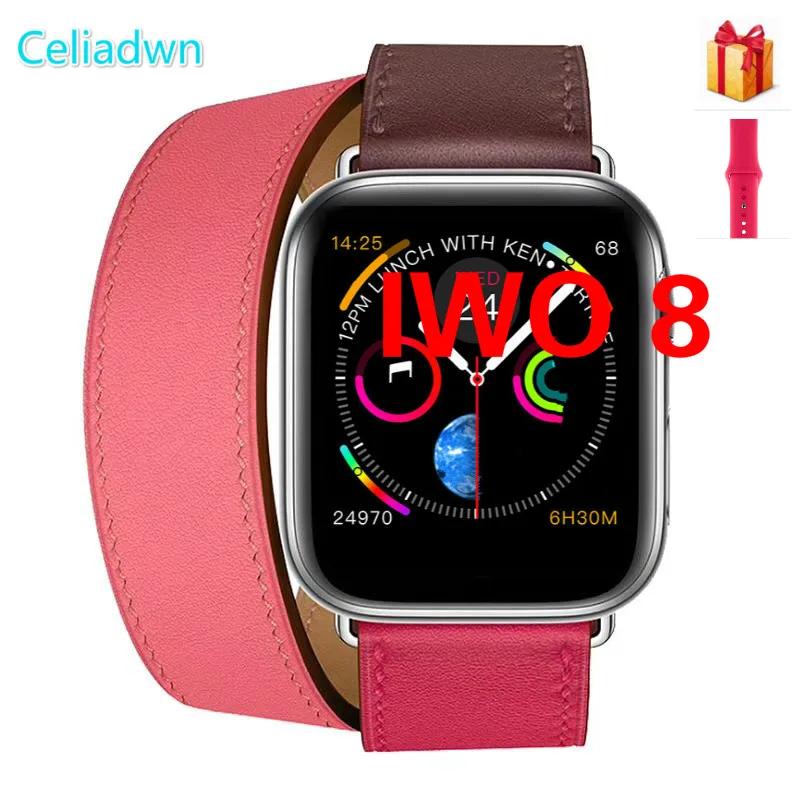 IWO 9 44 мм Bluetooth Watch Series 4 1:1 SmartWatch кожаный ремешок для iOS Android сердечного ритма IWO 8 обновления