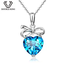 DOUBLE-R Для женщин Fine Jewelry сердце любовь синий топаз Белый 925 Серебряный кулон 925 Серебро кулон с цепочкой CASP00767A