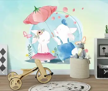 

3D Carton Rabbit Umbrella Butterfly Wallpaper Mural Kids Bedroom Wallpapers for Children Room Wall Paper Contact Paper Murals