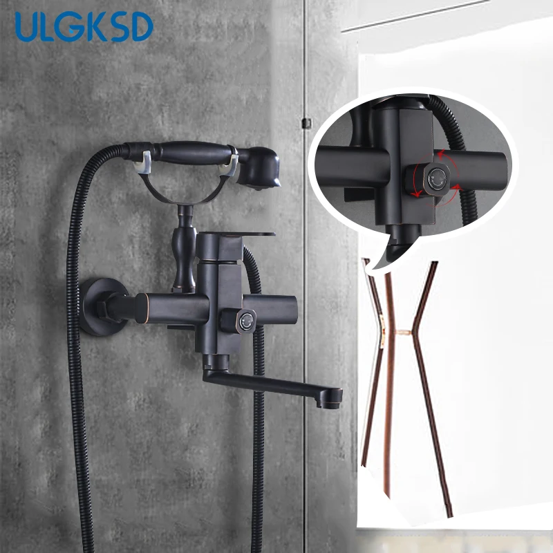 ULGKSD Bathtub Faucet Single Handle Wall Mounted Hot and Cold Mixer Water Tap Brass Hand Shower