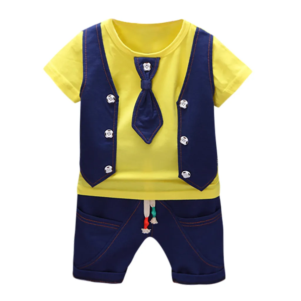 Summer Kids Boys Clothes Gentleman Suit For Baby Boy Children Clothing Set 2pcs T Shirt Shorts Pants Outfit 1 2 3 Years