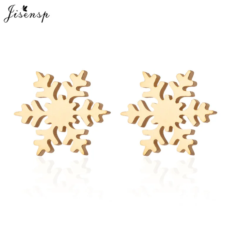 

Jisensp New Fashion Gold Snowflake Stud Earrings for Women Winter Jewelry Classic Flower Earrings Girls New Year Gift Ear Studs
