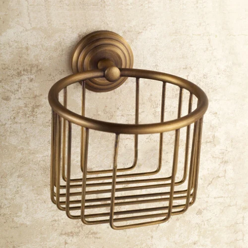 Роскошные бронза латунь отделка Материал Аксессуары для ванной комнаты Полотенца кольцо туалет Бумага держатель Чашки Кисточки крючок - Цвет: Paper Basket