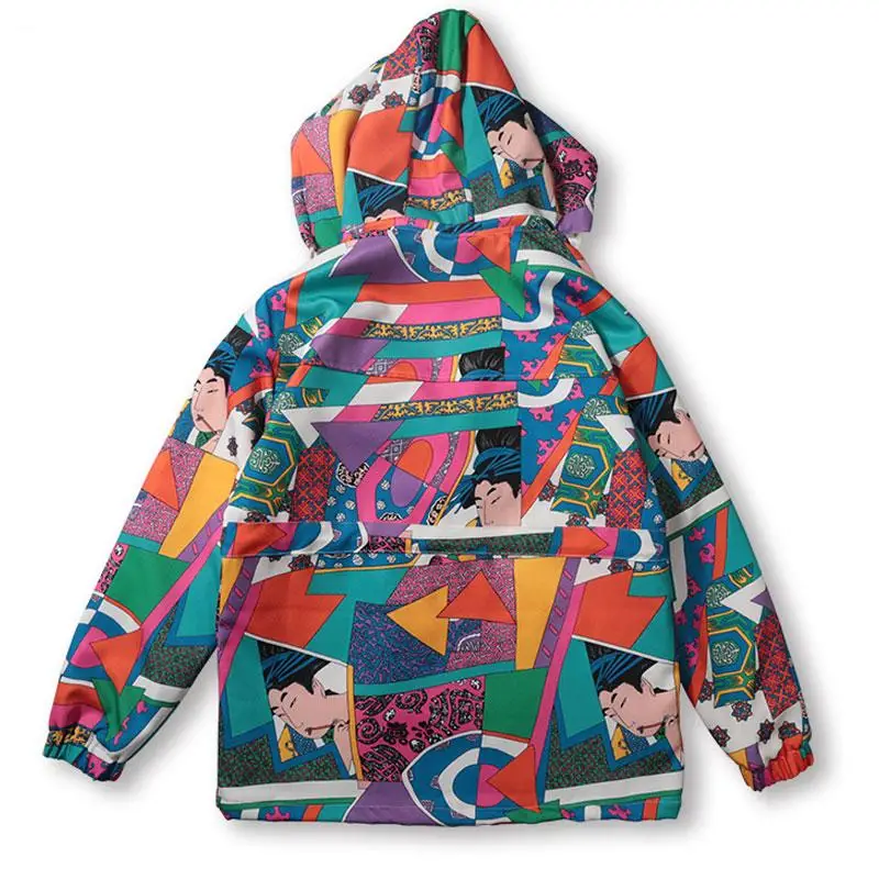 discount  New Color Block Patchwork Jacket Woman Hip Hop Removable Hooded Bomber Jacket Streetwear Long Geome