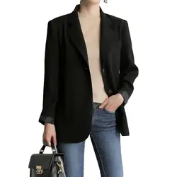 Модные однобортные весенне-осенние 2019 тонкие женские блейзеры Повседневные черные однотонные зубчатые офисные женские куртки