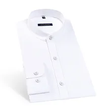 Мужская рубашка Мужская модная тонкая рубашка новая горячая стоячий воротник с длинным рукавом мужская деловая Повседневная Однотонная рубашка