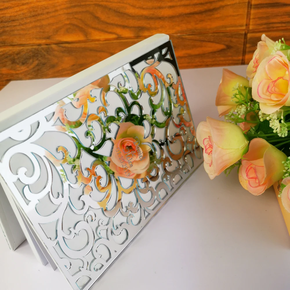 Custom Mr&Mrs Wedding Signature Guest Book White Blank Inner Page Personalized Mirror Books Guest Gifts Wedding Party Decor