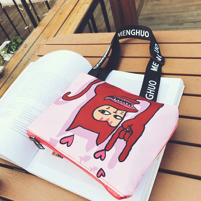Menghuo New Cute Dog Cat Printed Canvas Crossbody Shoulder Bags Summer Female Casual Canvas Bags Nylon Bag Design Messenger Bag (44)