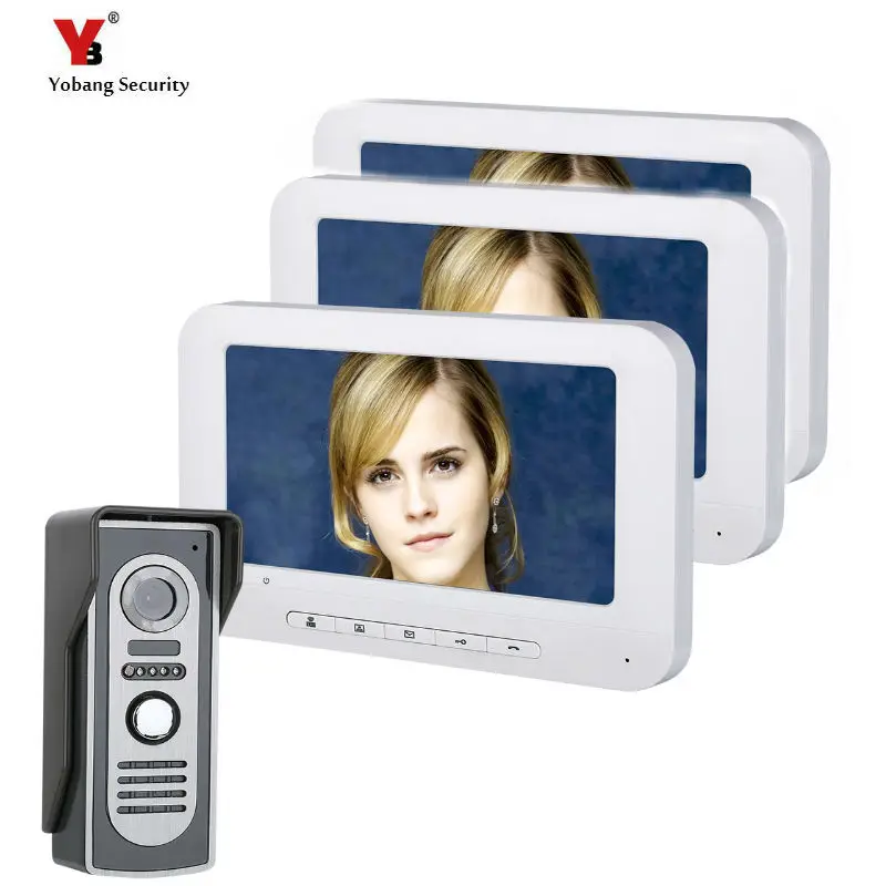 

7 Inch TFT 3 Monitors Video Door Phone Doorbell Intercom Kit 1-camera 3-monitor Night Vision with IR-CUT HD 700TVL Camera