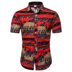 Мужская Летняя хлопковая льняная Повседневная рубашка на пуговицах с коротким рукавом, футболка с поддержкой оптовой продажи и Прямая